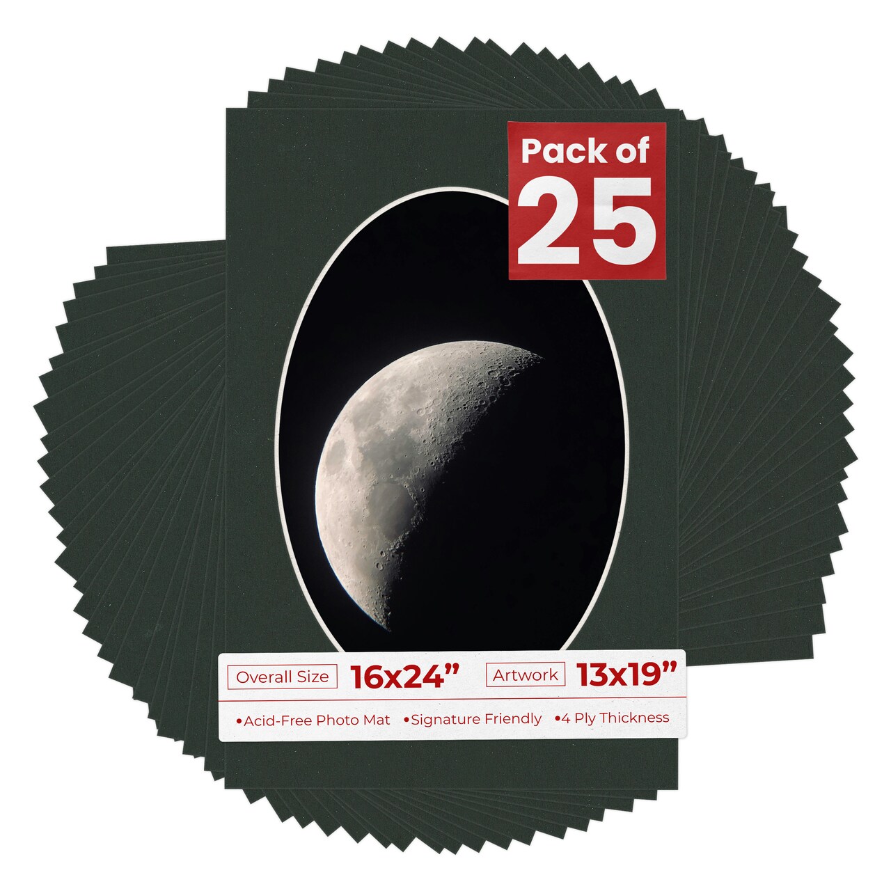 Textured Black Mat Board for 16x24 Frames - Oval Opening for 13x19 Photos